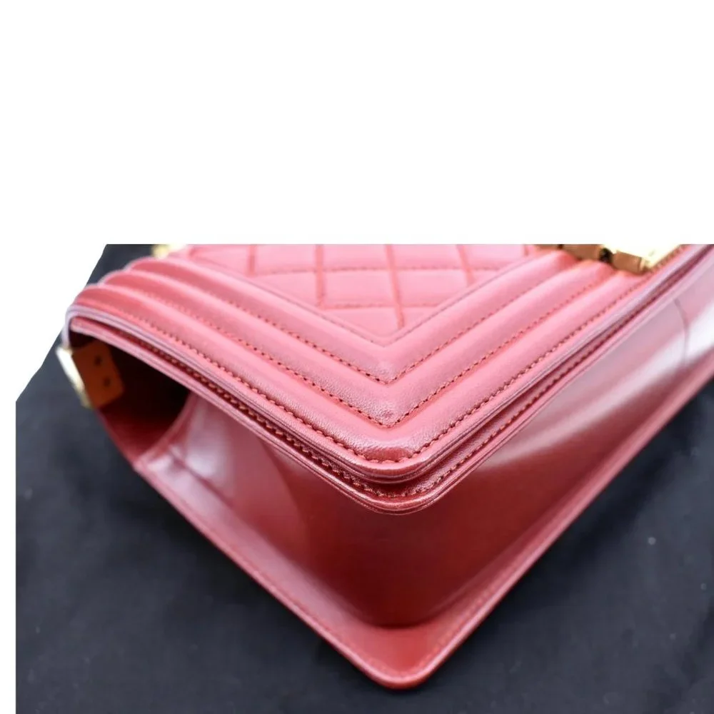 CHANEL  Medium Boy Flap Calf Leather Shoulder Bag Red - Picture 9 of 14